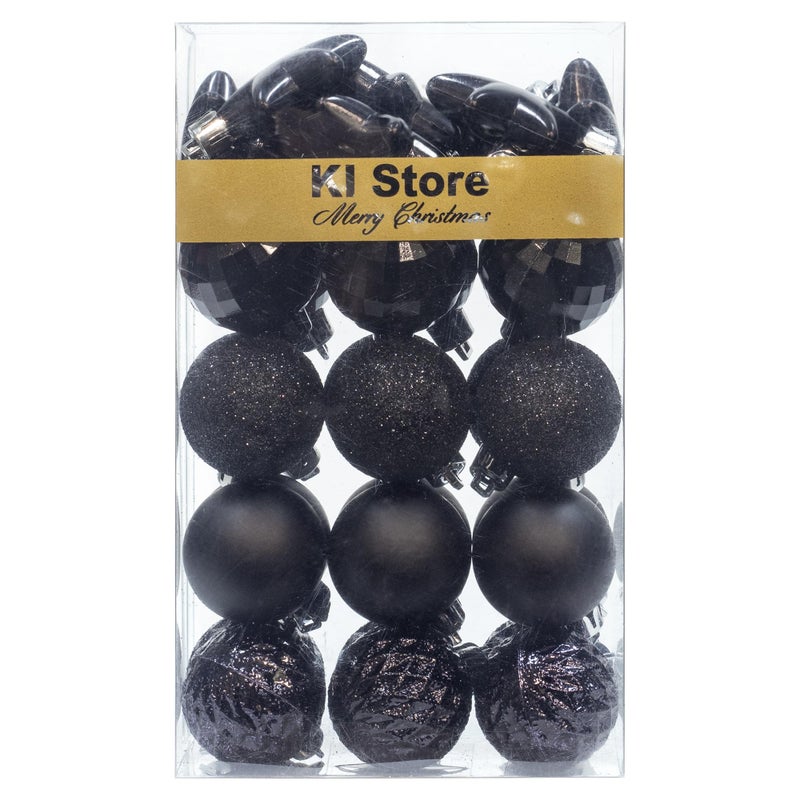 KI Store Black Christmas Balls 34pcs 1.57-Inch Small Christmas Tree Decoration Ornaments for Xmas Tree Halloween Wreath Garland Decor Ornaments Hooks Included - Image 1